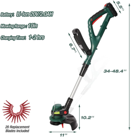 Cordless String Trimmer/Edger, 10" Electric Garden Weed Eater with 20V/2.0 AH Battery and Charge