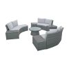 10-Piece Outdoor Sectional Half Round Patio Rattan Sofa Set, PE Wicker Conversation Furniture Set for Free Combination, Light Gray
