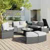 10-Piece Outdoor Sectional Half Round Patio Rattan Sofa Set, PE Wicker Conversation Furniture Set for Free Combination, Light Gray