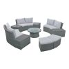 10-Piece Outdoor Sectional Half Round Patio Rattan Sofa Set, PE Wicker Conversation Furniture Set for Free Combination, Light Gray