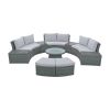 10-Piece Outdoor Sectional Half Round Patio Rattan Sofa Set, PE Wicker Conversation Furniture Set for Free Combination, Light Gray